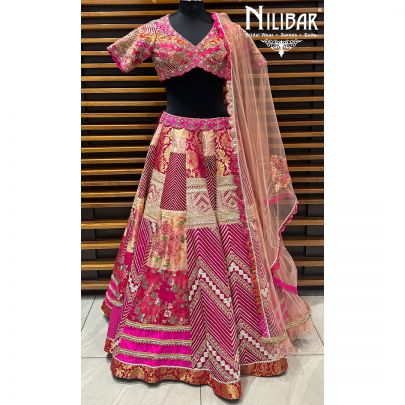 Pink Silk Lehenga Paired With Net Dupatta
