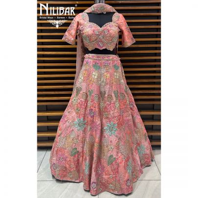 Light Peach Silk Lehenga