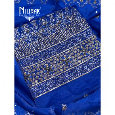 Royal Blue Organza Unstitched Suit