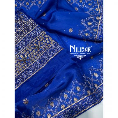 Royal Blue Organza Unstitched Suit