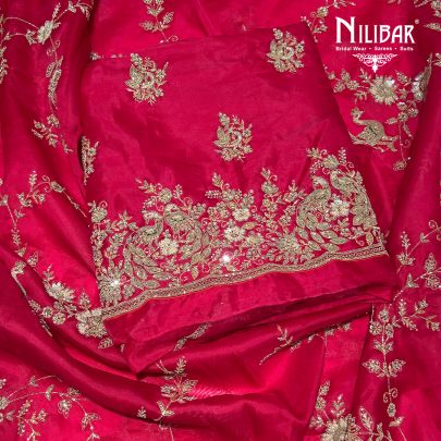 Red Organza Unstitched Suit