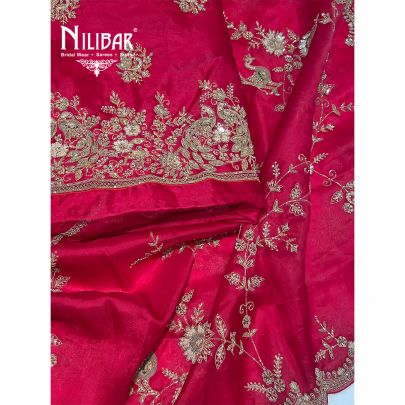 Red Organza Unstitched Suit