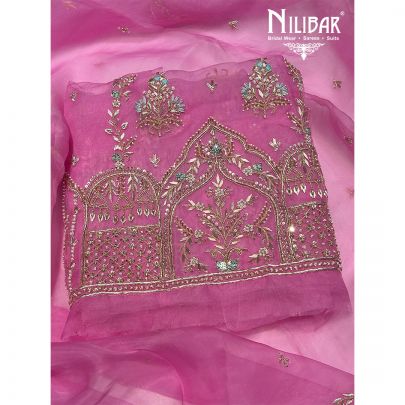 Pink Organza Unstitched Suit