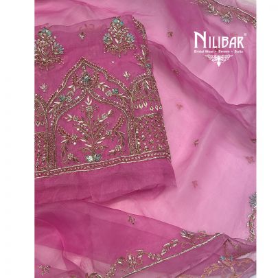 Pink Organza Unstitched Suit