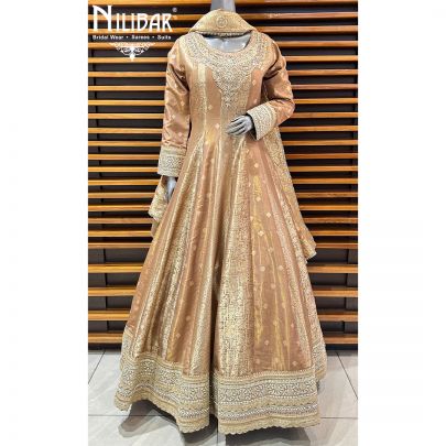 Golden Beige Silk Anarkali Suit