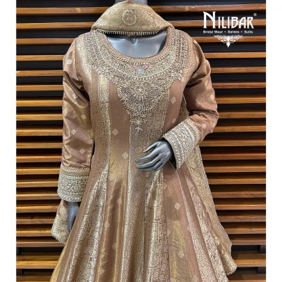 Golden Beige Silk Anarkali Suit