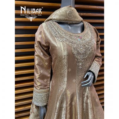 Golden Beige Silk Anarkali Suit