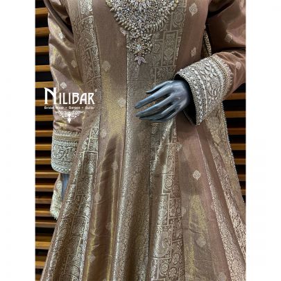 Golden Beige Silk Anarkali Suit