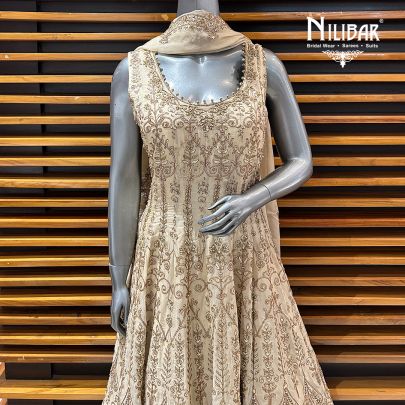 Light Beige Organza Anarkali Suit