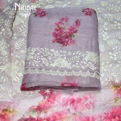 Lilac Organza Printed Unstitched Suit