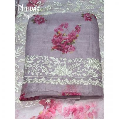 Lilac Organza Printed Unstitched Suit