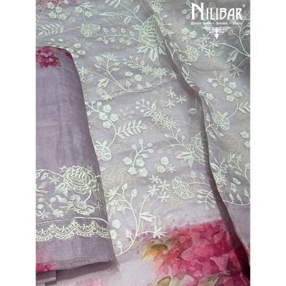 Lilac Organza Printed Unstitched Suit