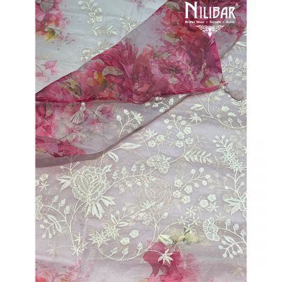 Lilac Organza Printed Unstitched Suit