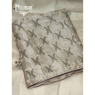 Gold Beige Organza Unstitched Suit