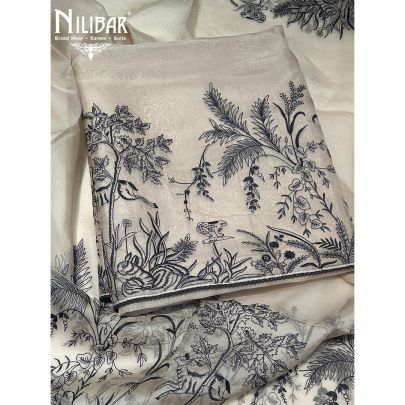 Beige Organza Unstitched Suit