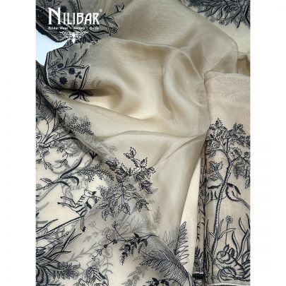 Beige Organza Unstitched Suit