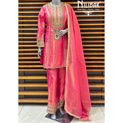 Pink Lamé Silk Pant Suit