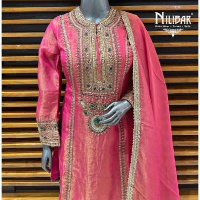 Pink Lamé Silk Pant Suit