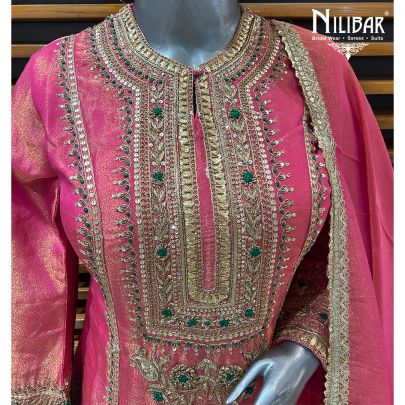 Pink Lamé Silk Pant Suit