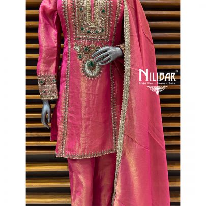 Pink Lamé Silk Pant Suit