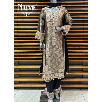 Black Banarasi Top Paired With Chinon Bottom