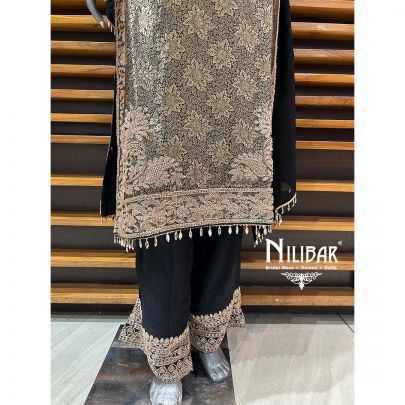 Black Banarasi Top Paired With Chinon Bottom