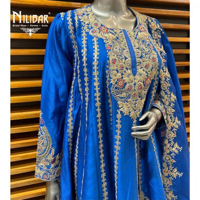 Blue Silk Short Anarkali With Salwar Suit