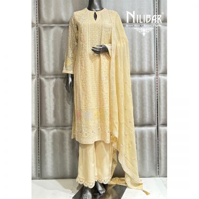 Pale Yellow Georgette Silk Pants