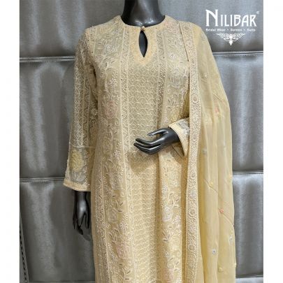 Pale Yellow Georgette Silk Pants