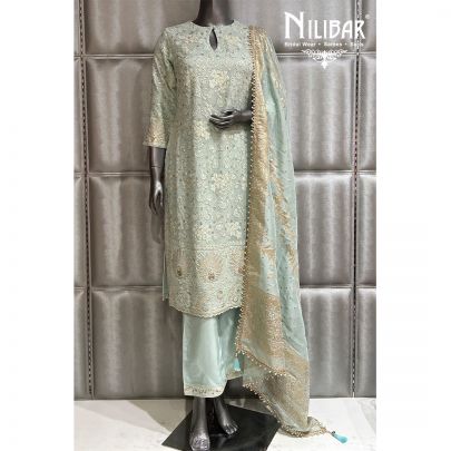 Pistachio Green Georgette Top & Silk Pant