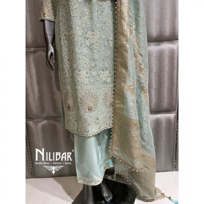 Pistachio Green Georgette Top & Silk Pant