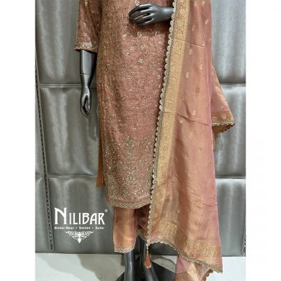 Rose Gold Pink Lame Silk Pant