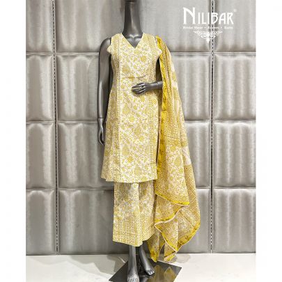 Off White & Apple Green Cotton Kurta