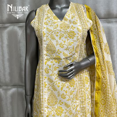 Off White & Apple Green Cotton Kurta
