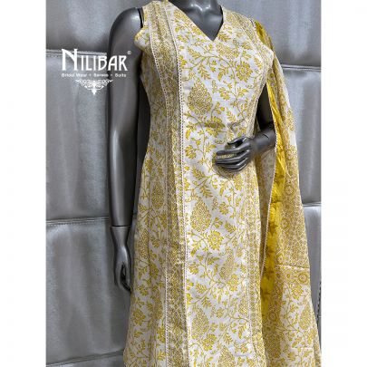 Off White & Apple Green Cotton Kurta