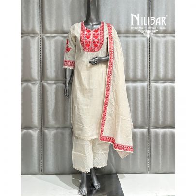 Off White & Hot Pink Cotton Kurta
