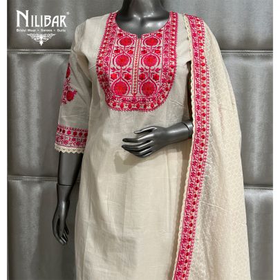 Off White & Hot Pink Cotton Kurta