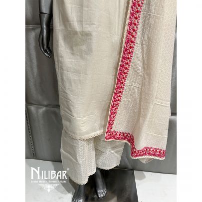 Off White & Hot Pink Cotton Kurta