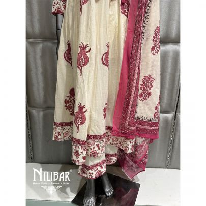 Cream Cotton Printed Anarkali Suit