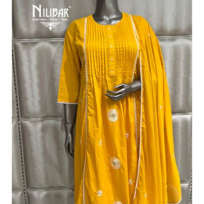 Mustard Cotton A-Line Kurta With Pant
