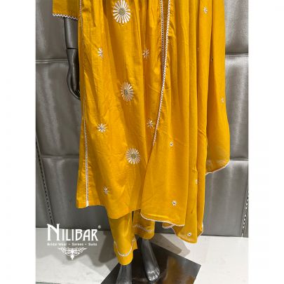 Mustard Cotton A-Line Kurta With Pant