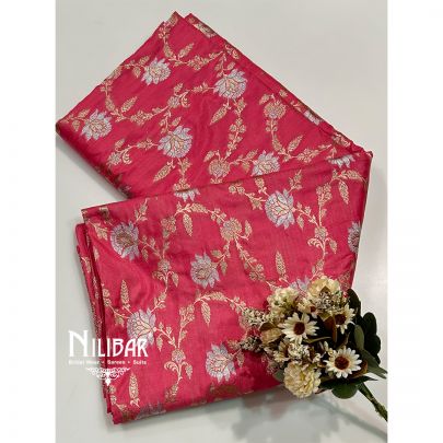 Carrot Pink Banarasi Silk Saree