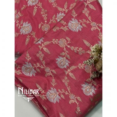 Carrot Pink Banarasi Silk Saree