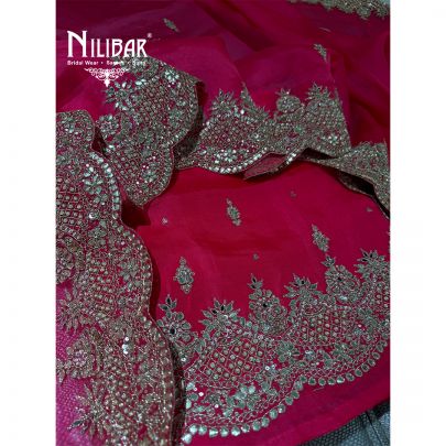 Hot Pink Organza Fully Embroidered Suit