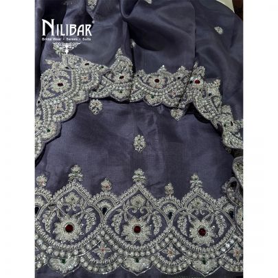 Slate Grey Organza Fully Embroidered Suit