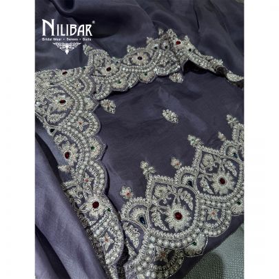 Slate Grey Organza Fully Embroidered Suit