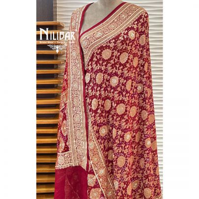 Maroon Georgette Banadhani Dupatta