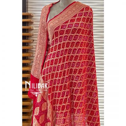 Pink & Red Georgette Banadhani Dupatta