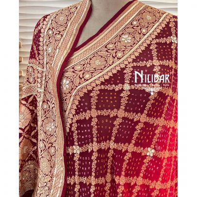 Maroon, Red & Pink Georgette Banadhani Dupatta