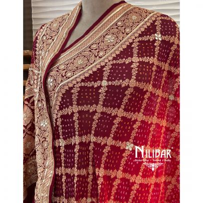 Maroon, Red & Pink Georgette Banadhani Dupatta